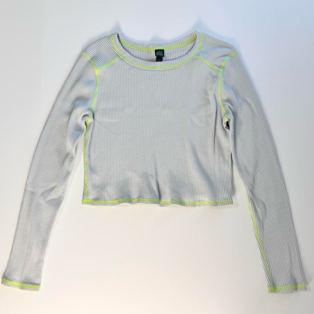 Wild Fable Light Blue and Neon Green Long Sleeve Top